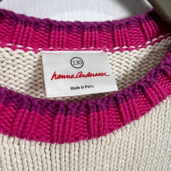 Hanna Andersson Gingerbread House Knit Sweater Stripe Sleeves Girl's Size 130 - Picture 4 of 8